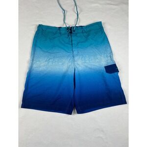 Speedo Mens Board Shorts Blue Ombre Gradient Mesh Lined‎ Swim Trunks Size Large